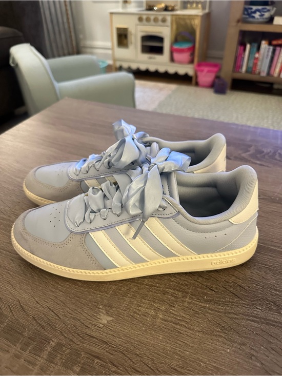 adidas Shoes - adidas Pale Blue and Cream Satin-Lace Court Shoes